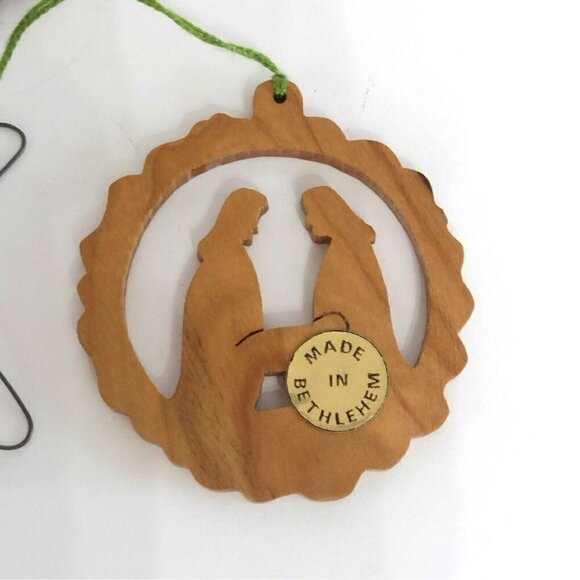 Vintage Lot of 7 Carved Olive Wood Christmas Tree Ornaments Bethlehem - Picture 5 of 5